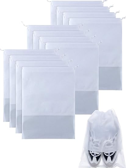 SATINIOR 12 Stück Reisetasche für Schuhe, Organizer aus Vlies, Aufbewahrungstasche mit transparentem Fenster und Kordelzug, G