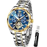 OUPINKE Men’s Watches Automatic Self-Winding Luxury Diamond Mirror Skeleton Mechanical Watch Date Dress Business Tungsten Steel Waterproof Luminous Wrist Watches for Men