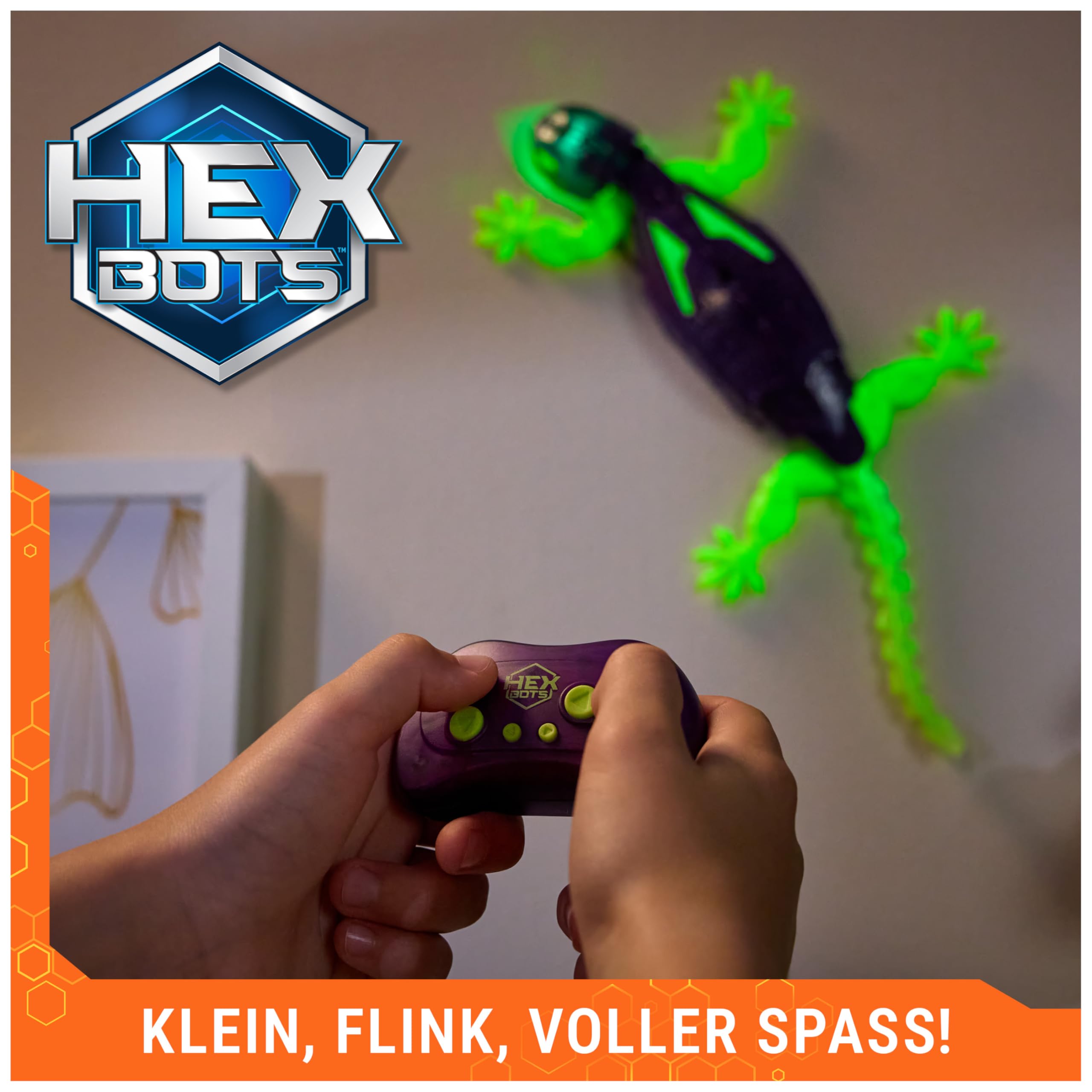 Hex Bots – Wandflitzer Gecko Glow-in-the Dark, RC-Gecko mit LED-Augen & Glow-in-the-Dark-Beinen, das ferngesteuerte Tier klettert an Wänden & Decken, inkl. Fernbedienung, für Kinder ab 4 Jahren 7