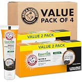 ARM &amp; HAMMER Essentials Fluoride-Free Toothpaste, Clean Mint, 4.3oz, 4-Pack | Whitening + Activated Charcoal Toothpaste, 100% Natural Baking Soda