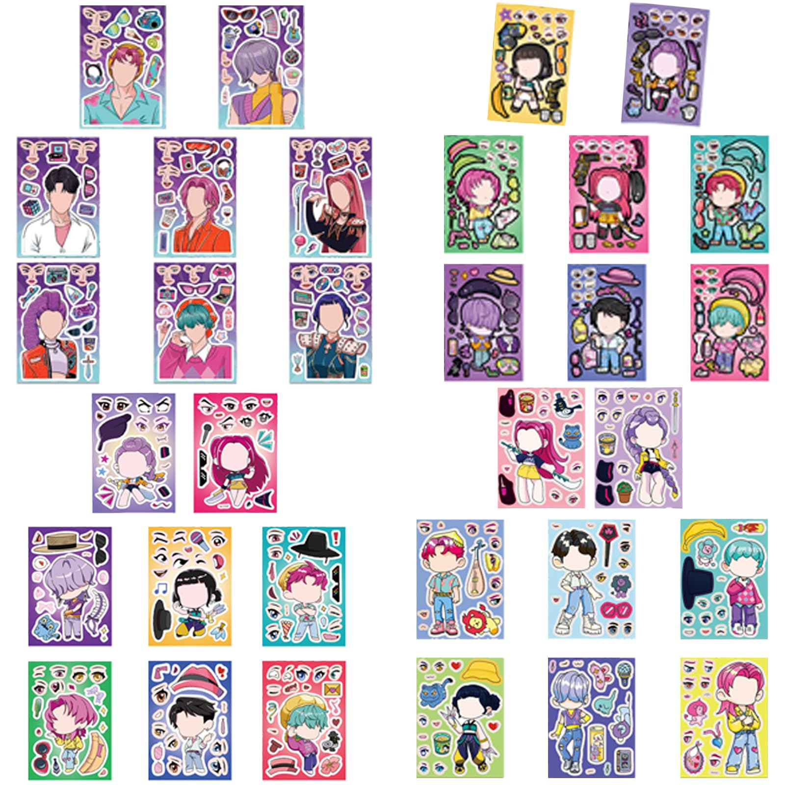 Demon Stickers Hunter Birthday DIY Make Your Own Face Party Cartoon Sticker Sheets Teens Idol Laptop Skateboard Phone Case for Classroom(32PCS)