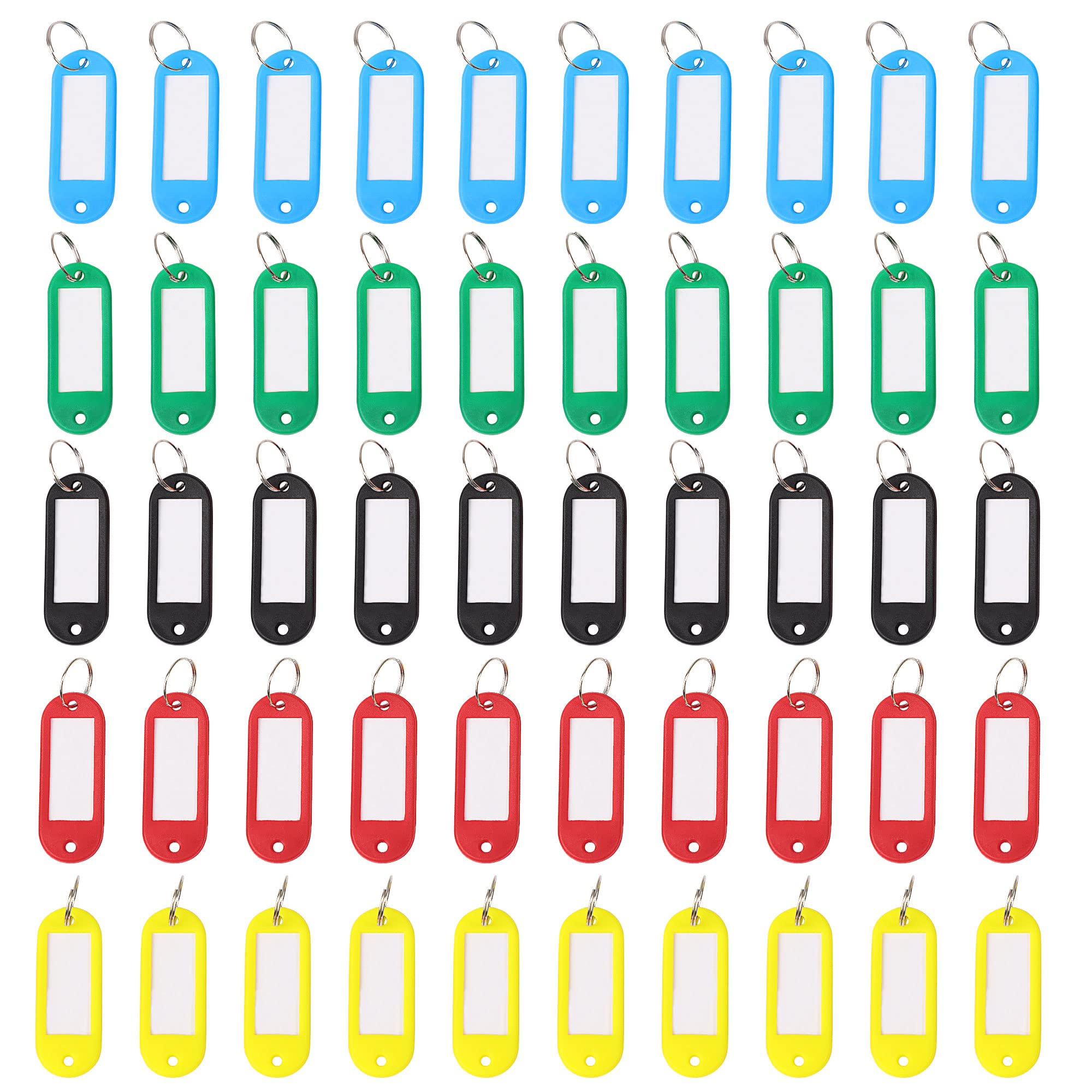 Sourcingmap 50 Pcs Plastic Key Tags, Multicolor Key Labels Organizer with Label Window Split Ring Identifiers for Home Office Keyring Name Card Key ID Luggage Fob, 5 Colors