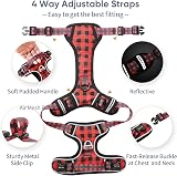 HEELE Reflective Dog Harness with Handle, 2 Metal Rings, Checkered Red, L view 5