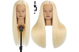 HAIRWAY Mannequin Head Human Hair 24" 100% Human Hair Mannequin Head，Cosmetology Mannequin Head Doll Head for Hair Styling Hairdresser Manikin Head with Free Clamp Holder(Platinum Blonde)