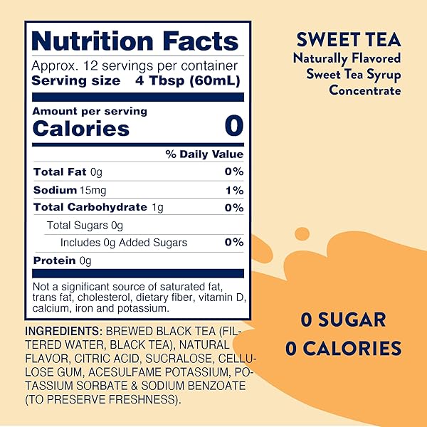 JORDAN’S SKINNY MIXES SUGAR FREE SYRUP, SWEET TEA FLAVOR, FRUIT FLAVORED WATER ENHANCER, DRINK MIX FOR ICED TEA, LEMONADE, DRINKS, LOW CALORIE WATER FLAVORING, DAIRY & GLUTEN FREE, KOSHER, 25.4 FL OZ