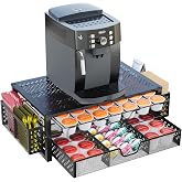 Simple Trending Coffee Pod Holder for K Cups, with 2 Tier Slidng Storage Drawer and Coffee Accessories Holder, 63 Large or 80 Small Capsule Organizer, Black