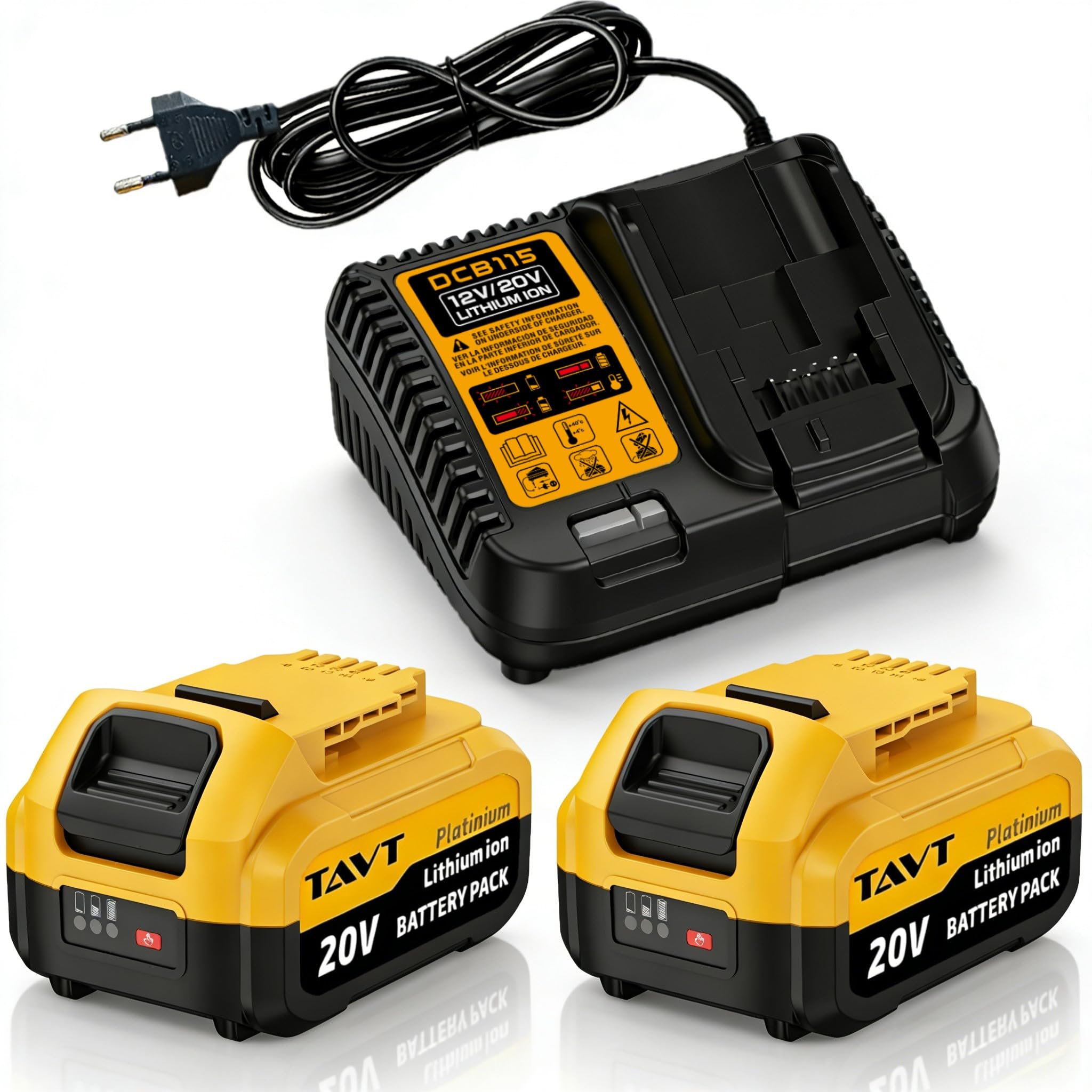 TAVT 2Pcs 20V Li-Ion Akku und Ladegerät kompatibel mit Dewalt 20 Volt XR Maschinen