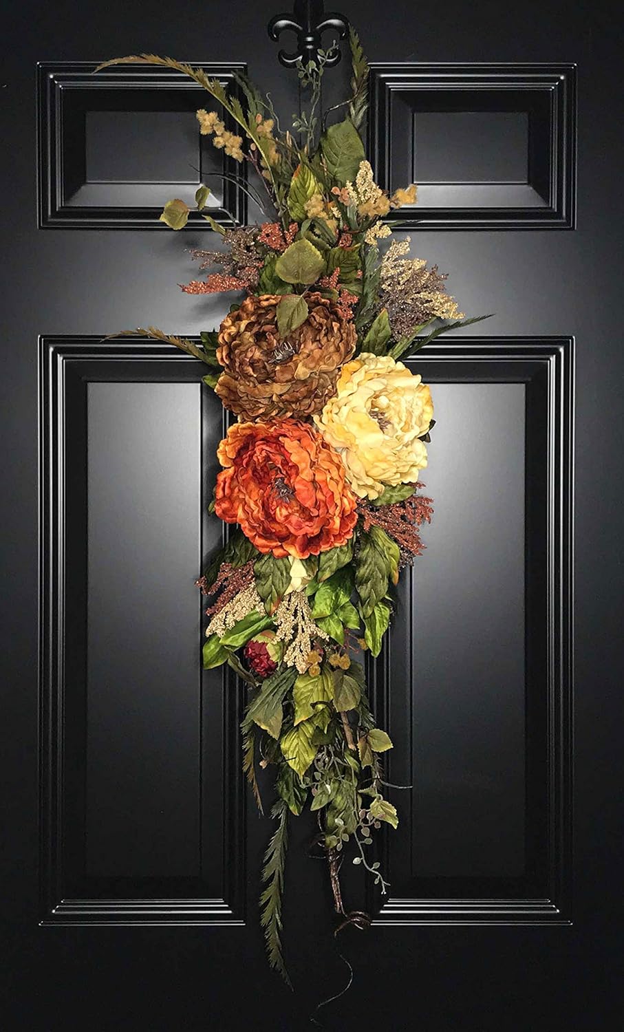 Elegant Fall Peony Teardrop Swag Wreath for Front Door Thanksgiving