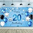 Blulu Happy 20th Birthday Backdrop Banner Extra Large Fabric Birthday Sign Poster Photography Background Backdrop Banner for Anniversary Party Decorations, 72.8 x 43.3 Inch