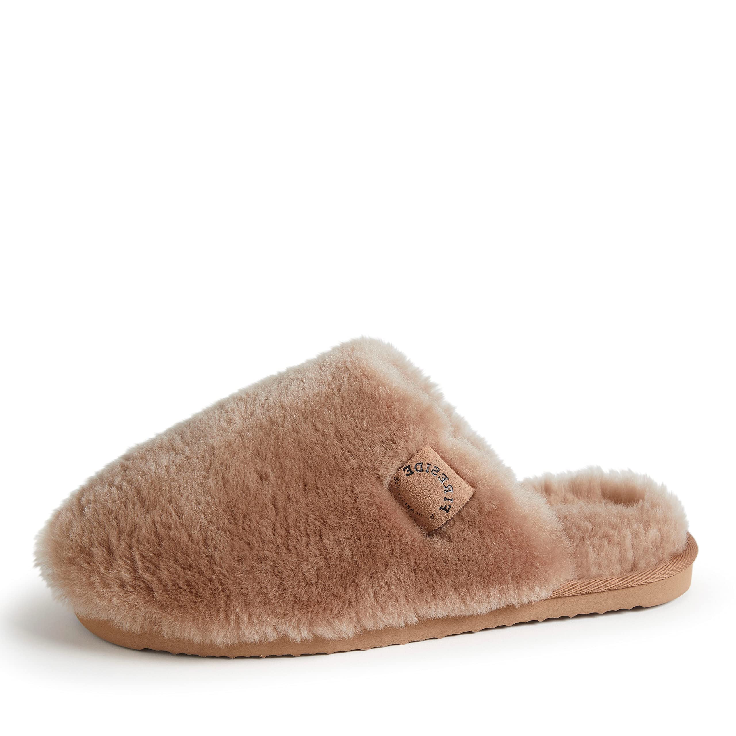 Fireside by Dearfoams Women’s Shelly Beach All Over Shearling Easy On/Off Scuff Slipper, Driftwood, 9