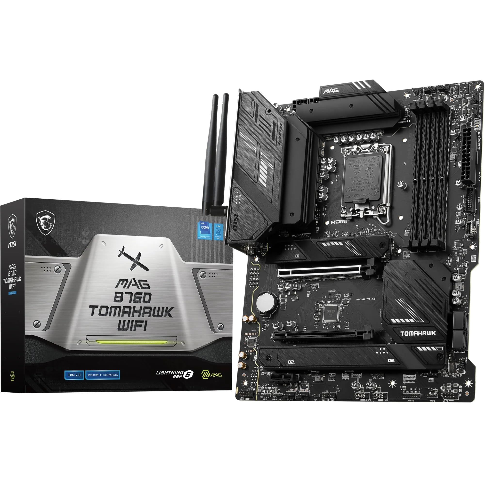 MSI MAG B760 TOMAHAWK WIFI Motherboard, ATX - Supports Intel 14th, 13th & 12th Gen Core Processors, LGA 1700-75A DrMOS VRM, DDR5 Memory Boost 7000+MHz/OC, PCIe 5.0 x16, M.2 Gen4, Wi-Fi 6E