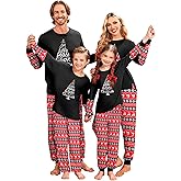 Ekouaer Family Christmas Pajamas Matching Sets Soft Long Sleeve Couple Pjs Xmas Sleepwear Holiday Lounge Set