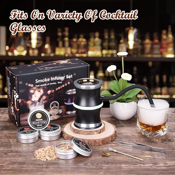 ELECTRIC WHISKEY SMOKER KIT, COCKTAIL SMOKER KIT WITH WHISKEY STONES & 8 FLAVORS WOOD CHIPS, DRINK BOURBON OLD FASHIONED SMOKER KIT, WHISKEY GIFTS FOR MEN, DAD, HUSBAND, BOSS, BOYFRIEND