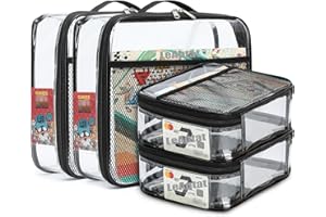 LEAPTAT 4 Pack Clear PVC Waterproof Toy Storage Bags with Name Tag Pockets - Zippered Organizer for 2x4 Building Blocks, Puzzles, Travel Toiletries, Kids Room Organization (Black, S & M)