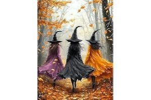 NEGEKFKX Horror Witch Stamped Cross Stitch Kits for Adults -Halloween Embroidery Kits for Beginners Adults,11 CT Patterns Dimensions Counted Cross Stitch Kits for Adults Arts Craft 12x16 inch