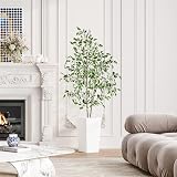 YOLEO 5FT Ficus Tree with White Planter Indoor Silk Realistic Faux Plant view 8
