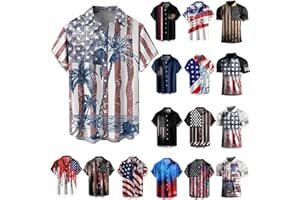 Generic American Flag Shirt for Men Hawaiian American Flag Button Down Shirts Patriotic Plus Size Short Sleeve Tshirt