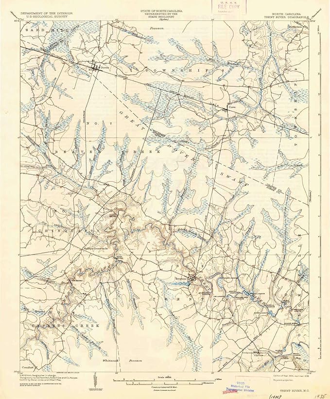 YellowMaps Trent River NC topo map, 162500 Scale, 15 X 15