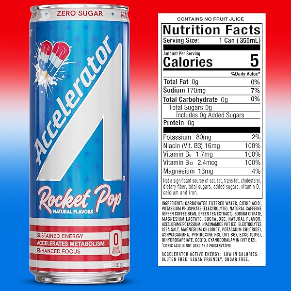 ACCELERATOR ENERGY DRINK, ULTIMATE VARIETY PACK 12OZ CAN (12 PACK), ZERO SUGAR, SUSTAINED ENERGY FROM 100% NATURAL CAFFEINE (200MG FROM GREEN COFFEE BEAN & GREEN TEA EXTRACT)