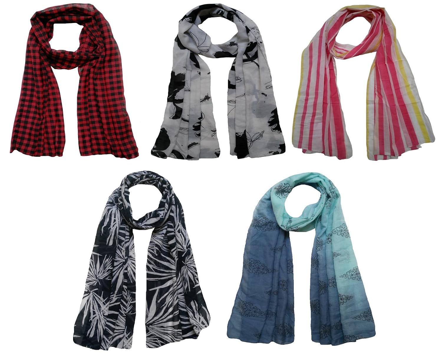 printed poly cotton scarf and stoles for women (combo of five stoles)