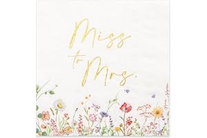 Crisky Floral Bridal Shower Napkins - Gold Foil Miss to Mrs Paper Disposable Napkins for Engagement/Bridal Shower/Wedding/Bachelorette Party Decoration, 3-Ply, 50 Counts