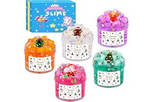 SHAOSHUIHU 5 Pack Christmas Jelly Clear Slime Kit,Christmas Toys and Stickers,Super Soft and Non-Sticky, Party Favors and Stress Relief Toy for Girls and Boys,DIY Slime Toy for Kids