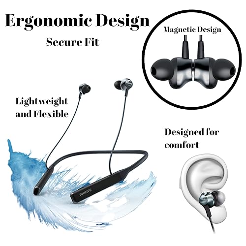 Philips Bluetooth Neckband Headphones, Wireless Earbuds IPX5