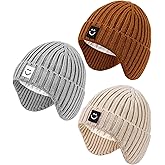 Alepo 3 Pack Baby Beanie Hats with Earflaps, 2 Size Baby Winter Hat for Toddler Kids, Fleece Lined Knit Hat for Girls Boys