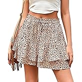 SimpleFun Womens Skorts Floral Ruffled Chiffon Flowy Shorts Summer Flared Mini Skirts