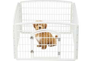 IRIS USA 4-Panel Dog Pen, 60 cm Tall Foldable Fence Puppy Pet Playpen Indoor Outdoor - White