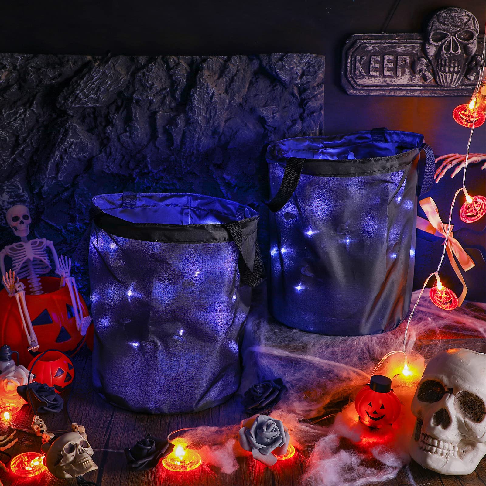 Shappy 2 Pieces LED Light Halloween Trick or Treat Candy Bags Light up ...