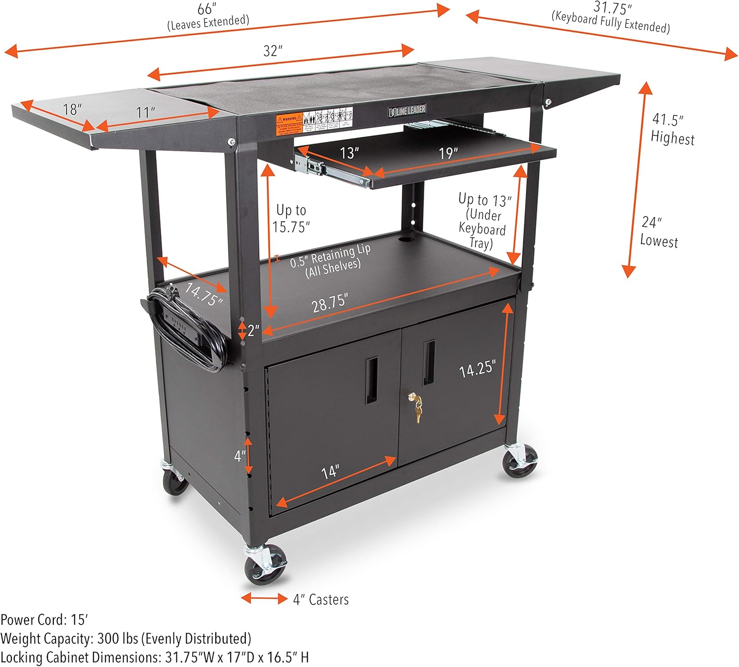 Line Leader AV Cart Large (Keyboard Tray + Cabinet + Drop Leaves) : Office Products