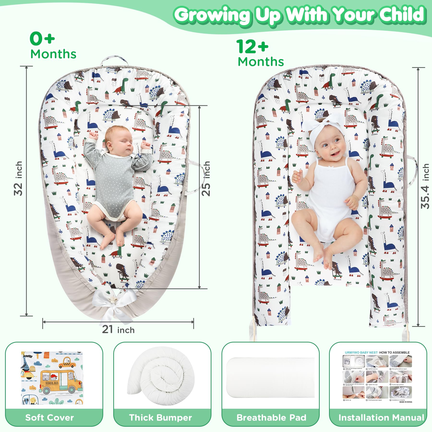 Baby Lounger - Baby Lounger for Newborn 0-24 Months, Breathable Pure Cotton Baby Nest Lounger Cover, Baby Registry Newborn Essentials Gifts, Portable Floor Tummy Time Lounger for Home & Travel