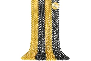 SHAOQINLIN 30 PCS Gold Black New Year Necklaces, 33 Inch New Year Eve Necklaces Round Happy New Year Necklace Accessories, 2026 New Year Party Beads for New Year's Day, Christmas, Carnival Party Favors