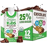 Orgain Organic Kids Dairy 8g Protein Shake, Chocolate, 8.25 oz, 12pk | Nutritional drink, grass-fed protein, 22 vitamins &amp; minerals, 3g fiber, non-GMO, no soy, healthy snack for picky eaters