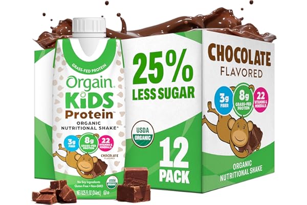 Orgain Organic Kids Dairy 8g Protein Shake, Chocolate, 8.25 oz, 12pk