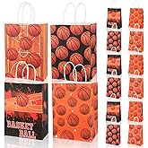Pokuta 16pcs Basketball Party Favor Bag, Gift Paper Bags with 4 Different Basketball Patterns, Goodie Bags with Handles for Sports Themed Birthday Party