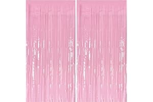 BOMSI Pastel Pink Party Streamers Foil Fringe Backdrop Curtains Tinsel Streamers Birthday Party Decorations Fringe Backdrop for Birthday Valentines Gender Reveal Party Bridal Shower