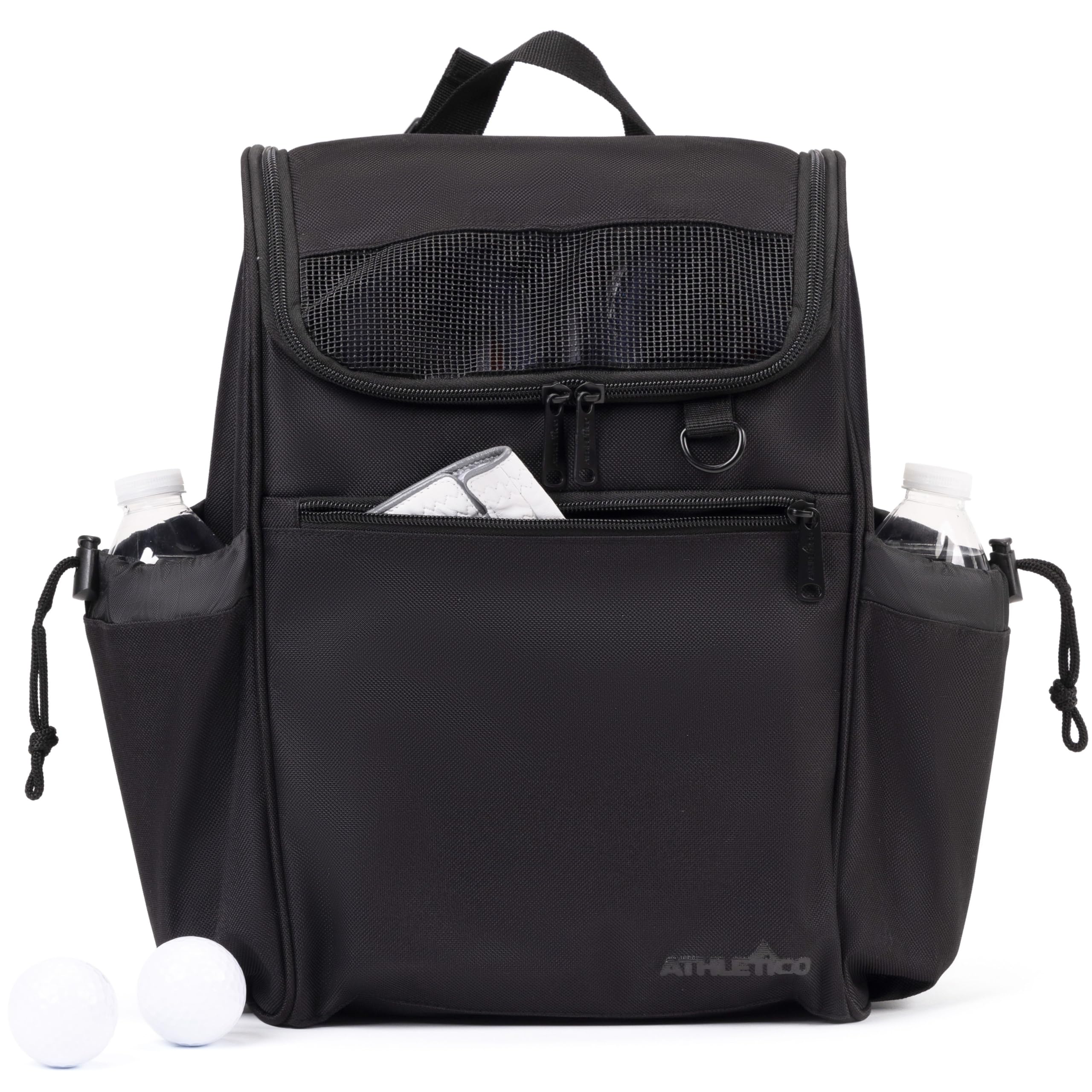 Athletico Elite Edition Golf Shoe Bag - Zippered Shoe Carrier Bags With Ventilation & Outside Pocket for Socks, Tees, etc. (Black)