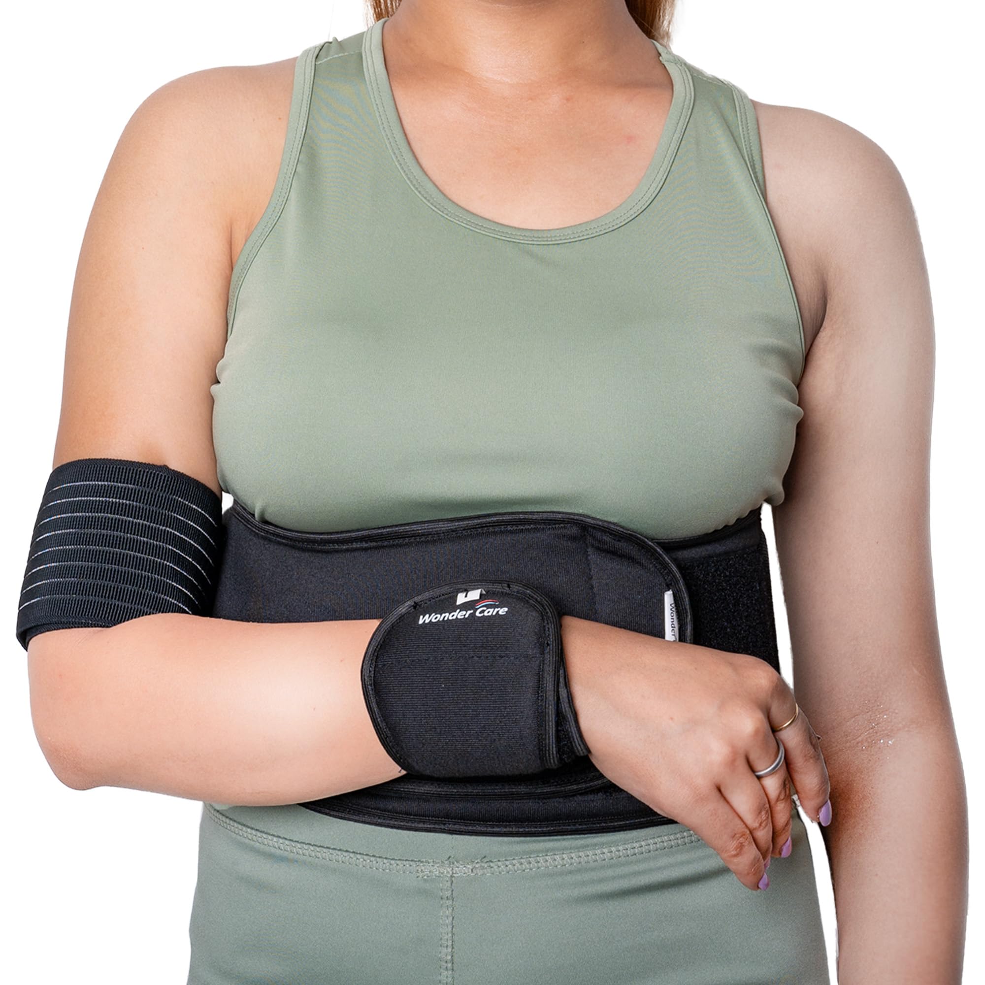 Wonder Care-Left Right Shoulder Immobilizer Arm Sling Elastic Brace for Clavicle Collar Bone Dislocation Subluxation Shoulder stabilizer Compression Brace After Rotator Cuff Surgery-Black- Size1