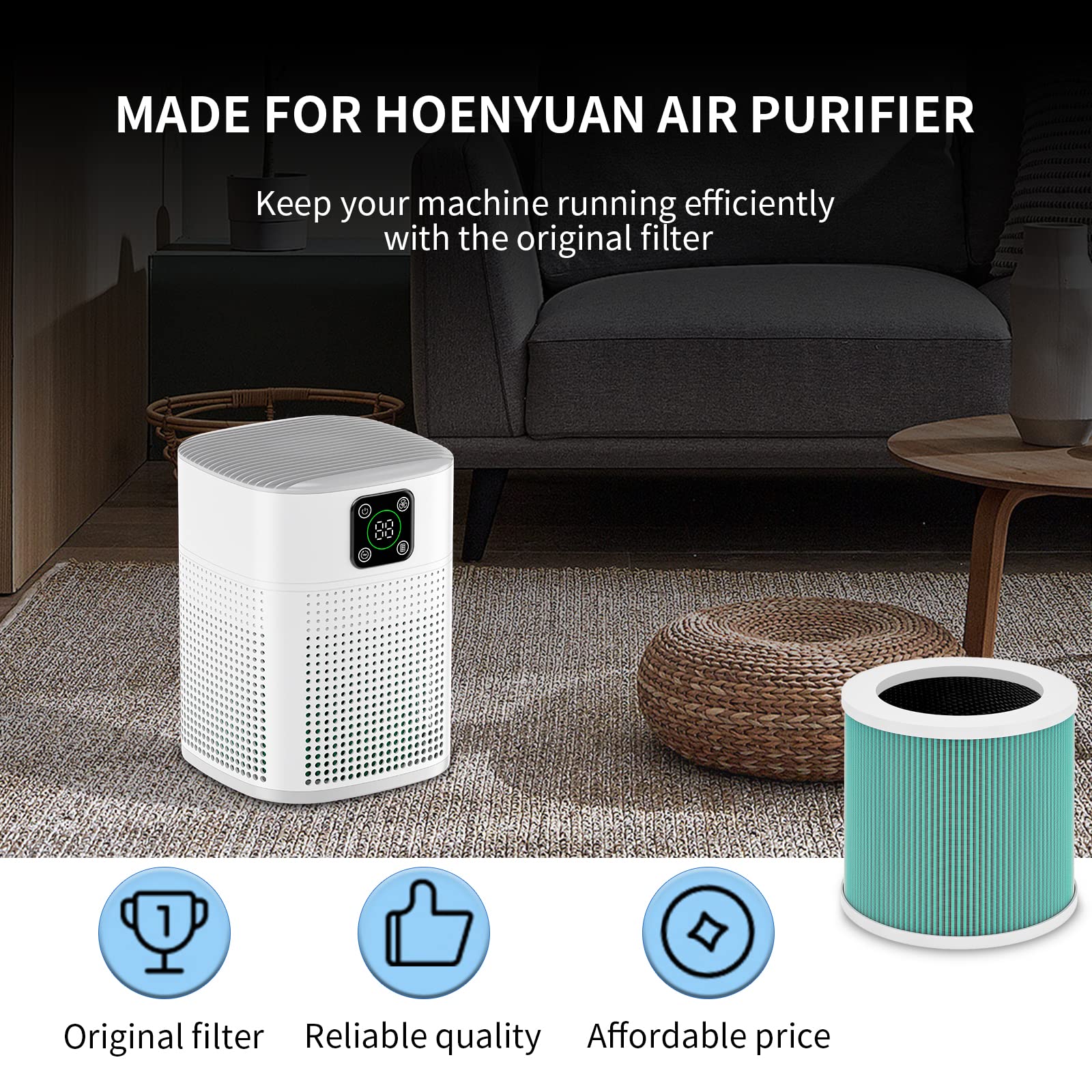 HY1800/pro Air Purifier Filter, Honeyuan Genuine Filter, 3-in-1 True HEPA, Air Purifier Replacement Filter for Pet Bedroom Smell