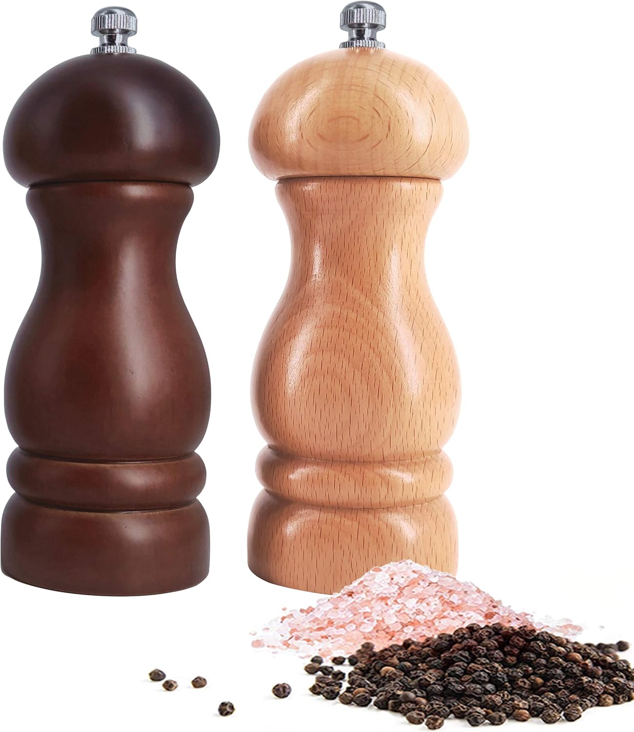 Salt and Pepper Grinder Mill Sets,5.5 inch Adjustable Wooden Ceramic
