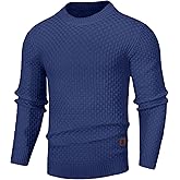 Zaitun Men's Crewneck Sweater Pullover Long Sleeve Solid Waffle Knitted Pullover Casual Sweaters