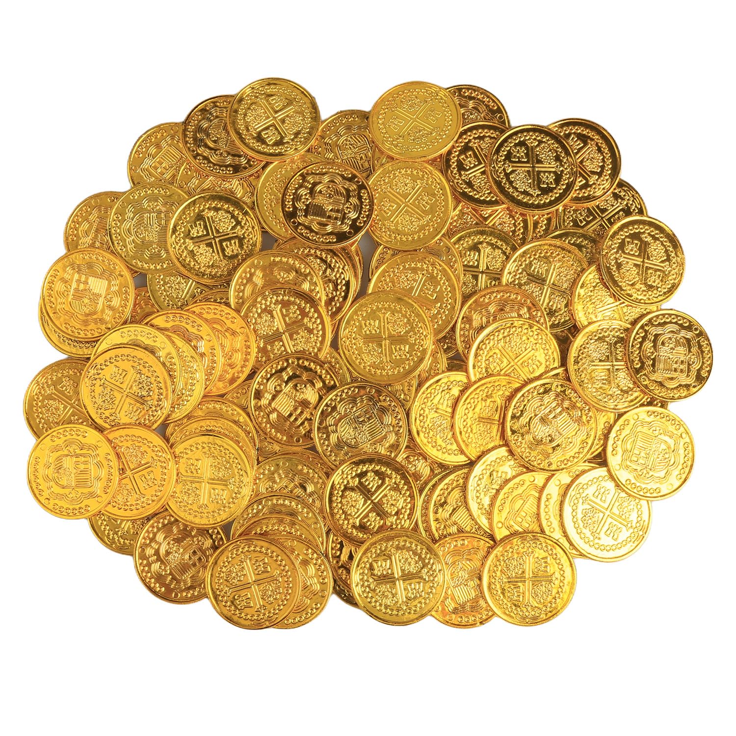 Hopzab 100 Pcs Plastic Gold Coins - Pirate Treasure Coins, Fake Gold Play for Kids, Treasure Hunt, Birthday Party Props, Scavenger Hunt, Themed Events, Pirate Party Favors, Classroom Rewards