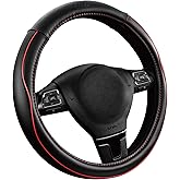 Skechers Memory Foam Steering Wheel Cover,Piping Microfiber Leather Steering Wheel Cover Sporty Universal Fit 14" 1/2-15" Car Wheel Protector for Men Women Fit Suvs,Vans,Sedans,Car,Trucks,Red