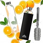 Mont-Clair Kristal Borosilicate Glass Water Bottle 34 oz with Neoprene Sleeve - Leak Proof + BPA Free - Hot & Cold Drinks - Ideal for Adult, Kids, Travel, Sports, Gym, Running - Black