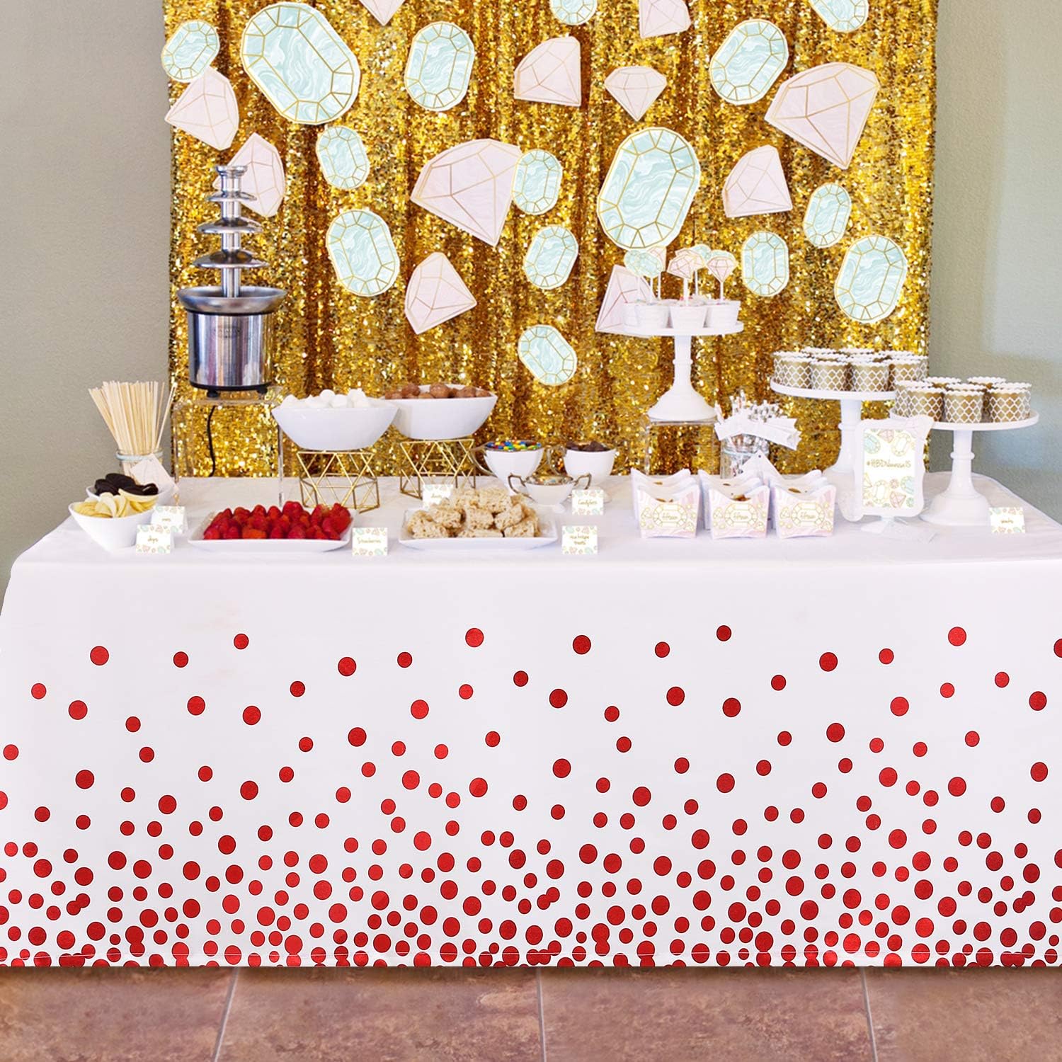 Hiasan Polka Dots Foil Printed Square Tablecloth Fabric
