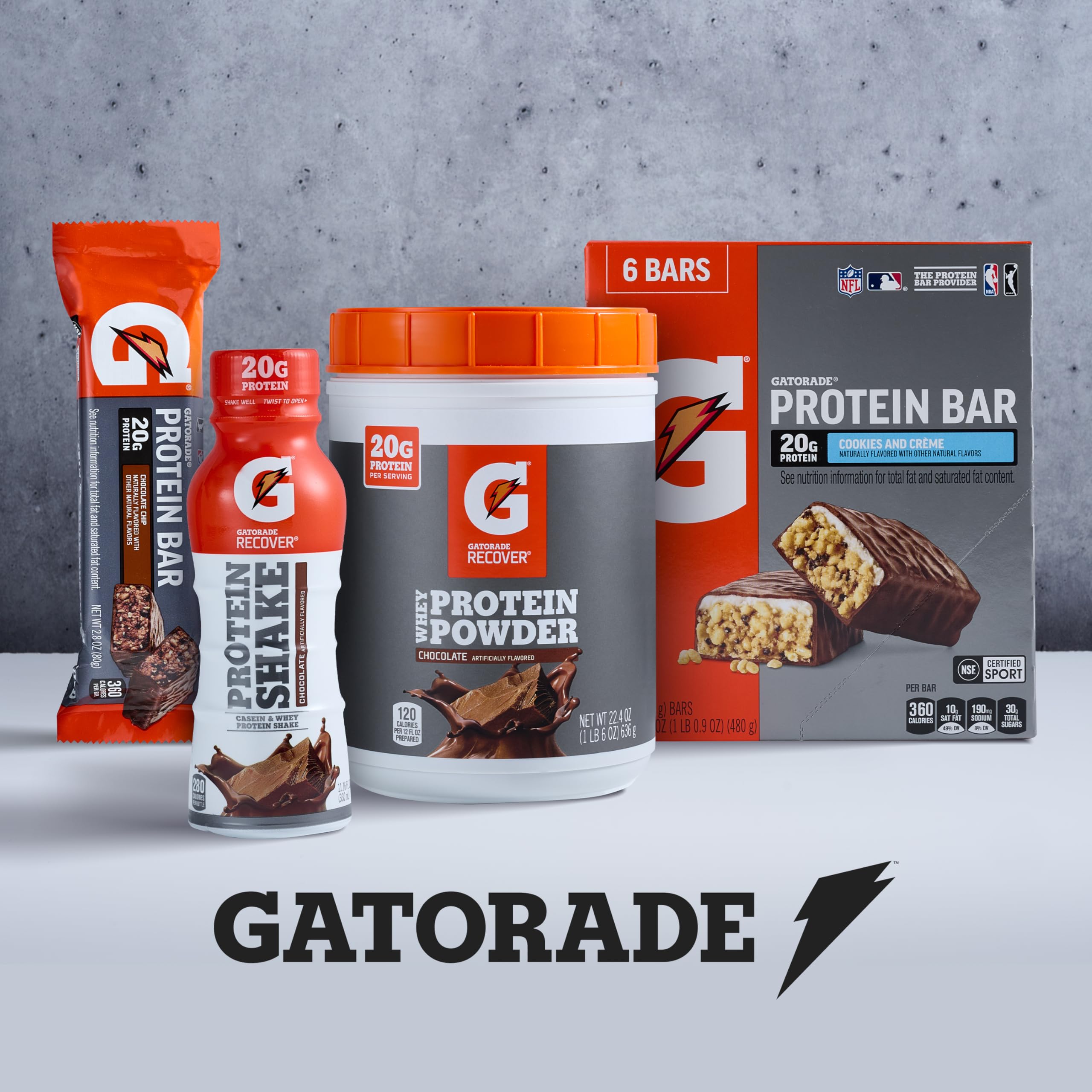 Gatorade Whey Protein Powder, Chocolate, 22.4 Ounce (20 servings per canister, 20 grams of protein per serving)