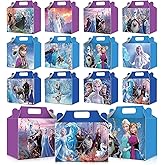 Zoqaoa 24 Pack Frozen Party Gift Boxes - Princess Candy Treat Favor Boxes with Handles, 12 Different Designs Paper Gift Boxes for Birthday Party Decorations