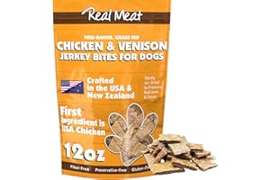 TRMC Real Meat Dog Treats - 12oz Bag of Bite-Sized Air-Dried Venison & Chicken Jerky for Dogs - Grain-Free Jerky Dog Treats Made up of 95% Human-Grade, Free-Range Venison & Chicken - All-Natural Dog Treats